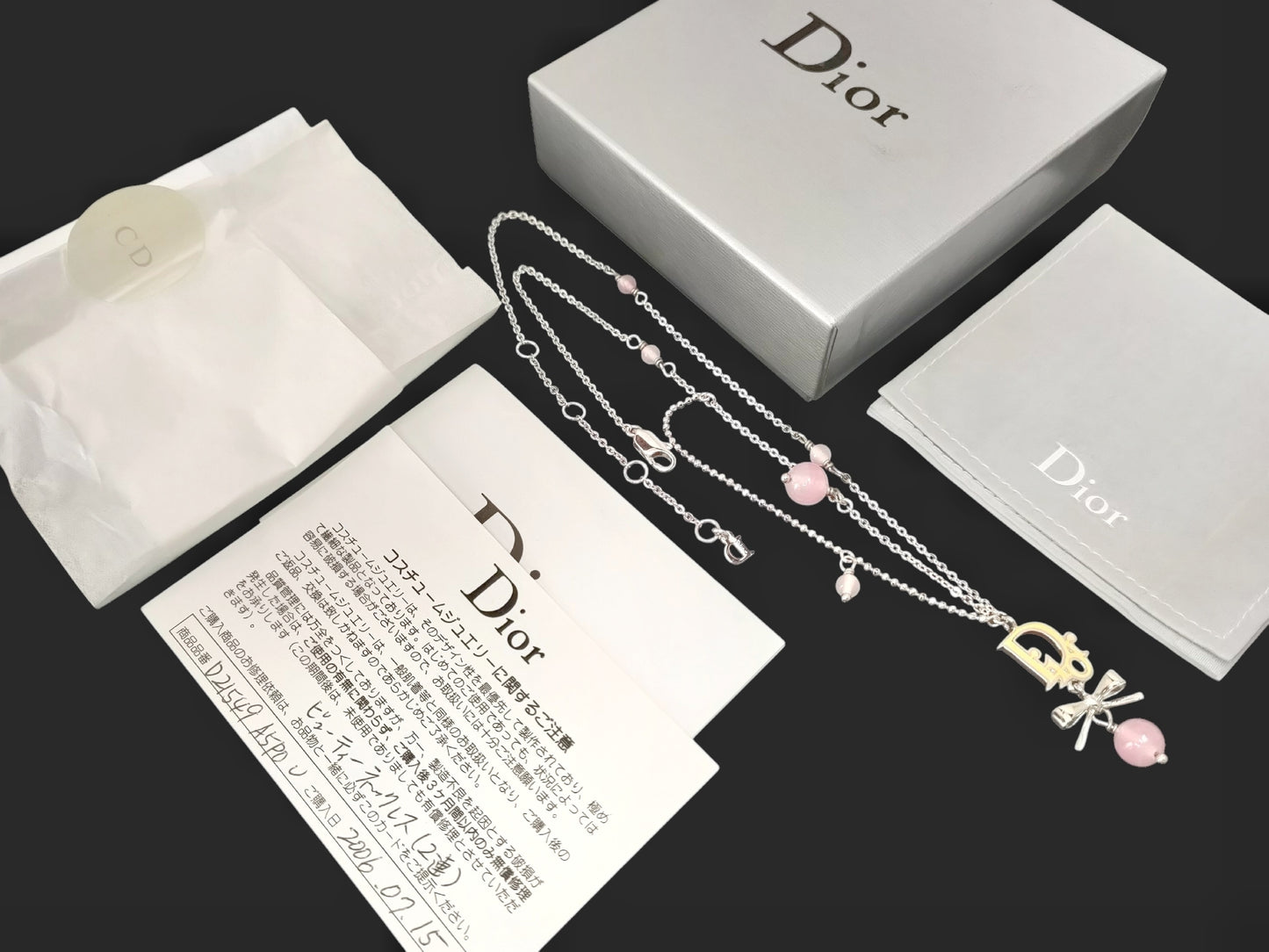 Dior Vintage Crystal CD Bow Pearl Drop Necklace