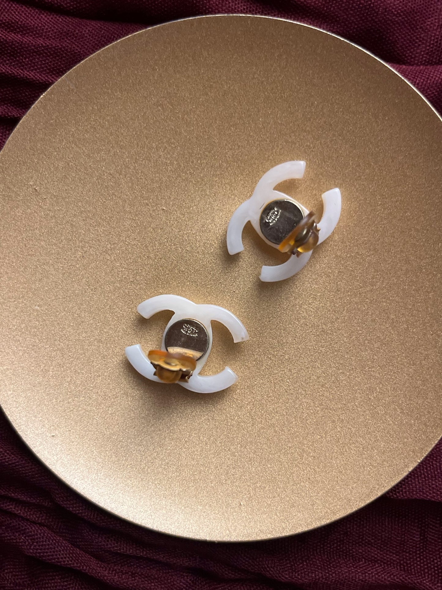 Chanel 2002 Milky White Faux Jade CC Clip-On Earrings