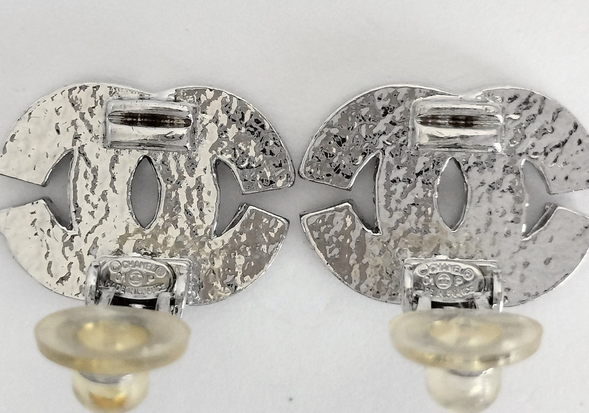 Chanel 2001 Diamanté Oval CC Clip-on Earrings