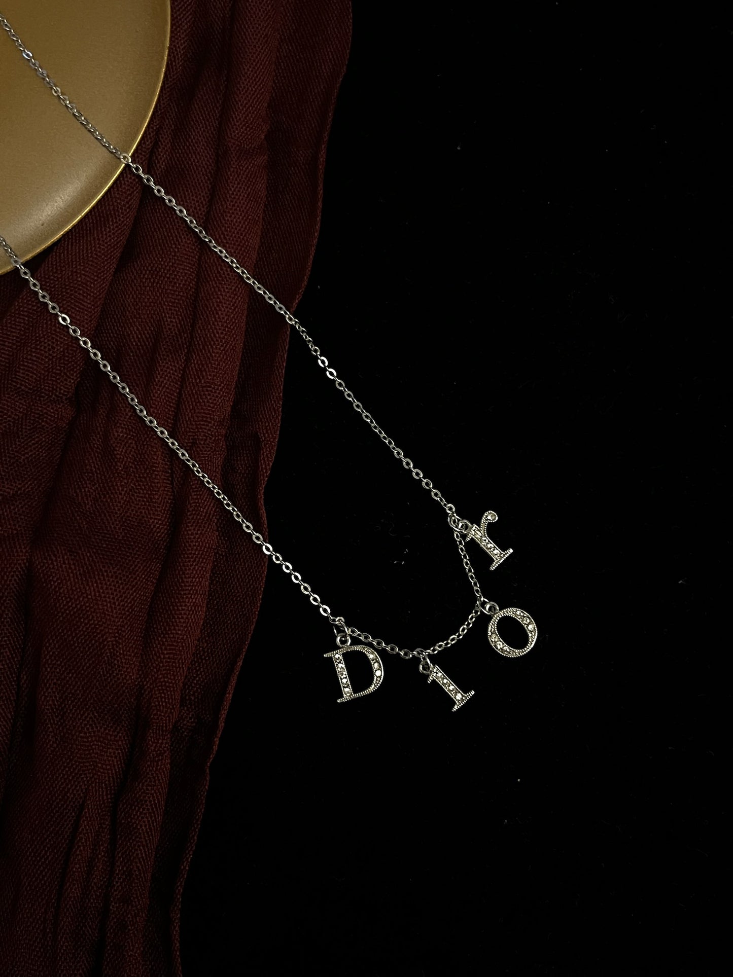 Dior Vintage Silver Logo Crystal Necklace