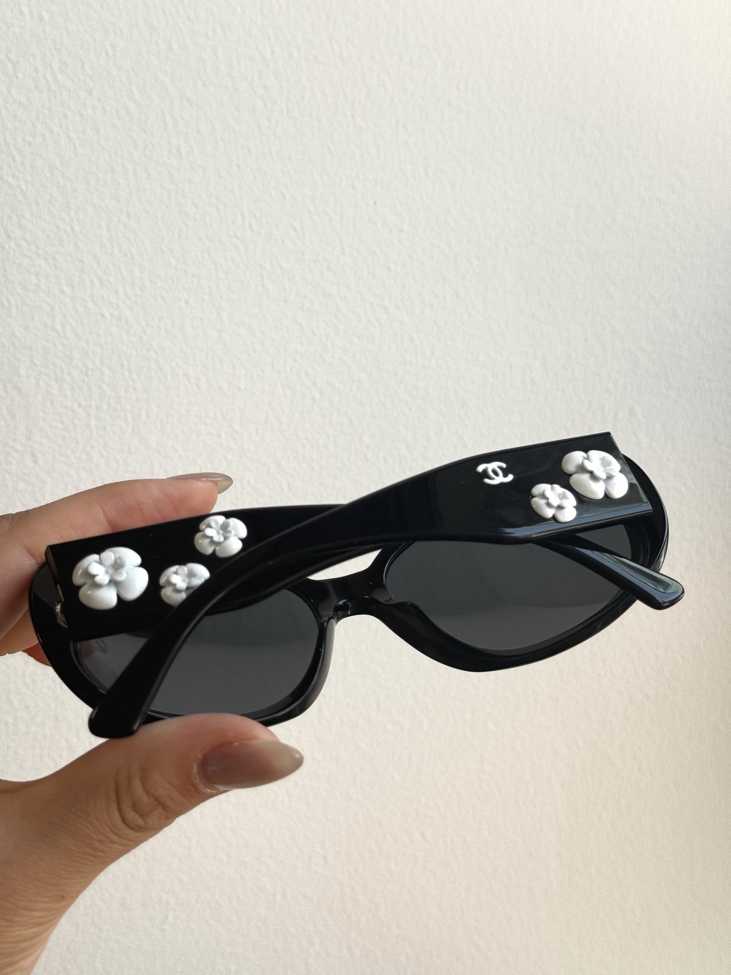 Chanel Vintage “Camellia Chic” Black Oval Sunglasses