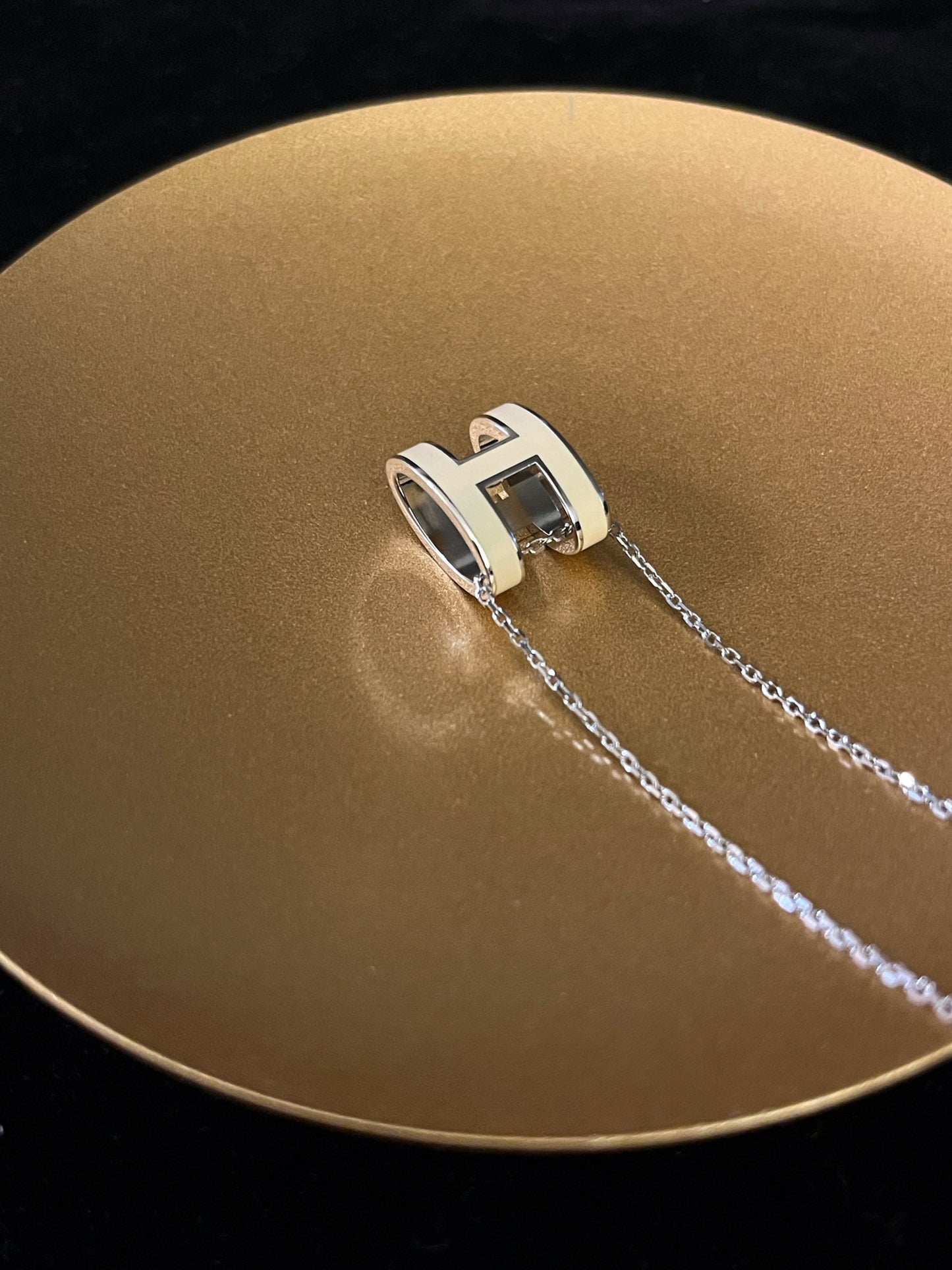 Hermès Large Pop H Necklace in Silver & White