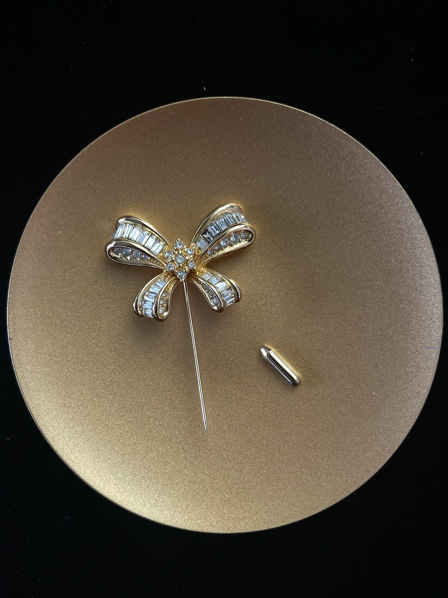 Vintage Dior Gold Crystal Bow Brooch