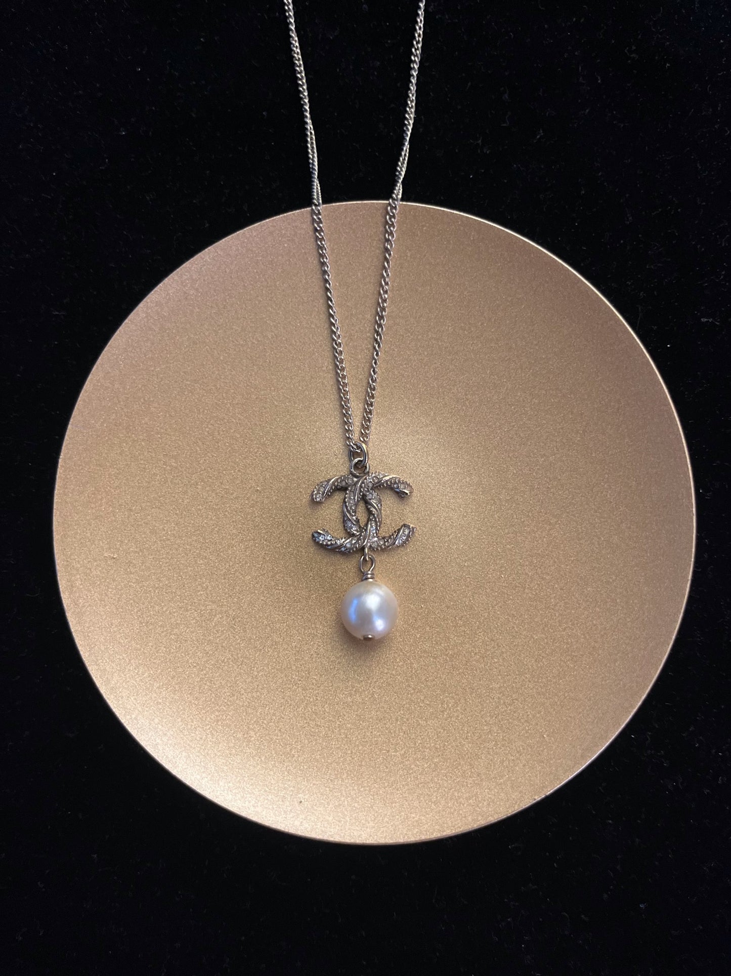 Chanel 2015 Double-Sided Twisted CC Crystal Pearl Drop Necklace