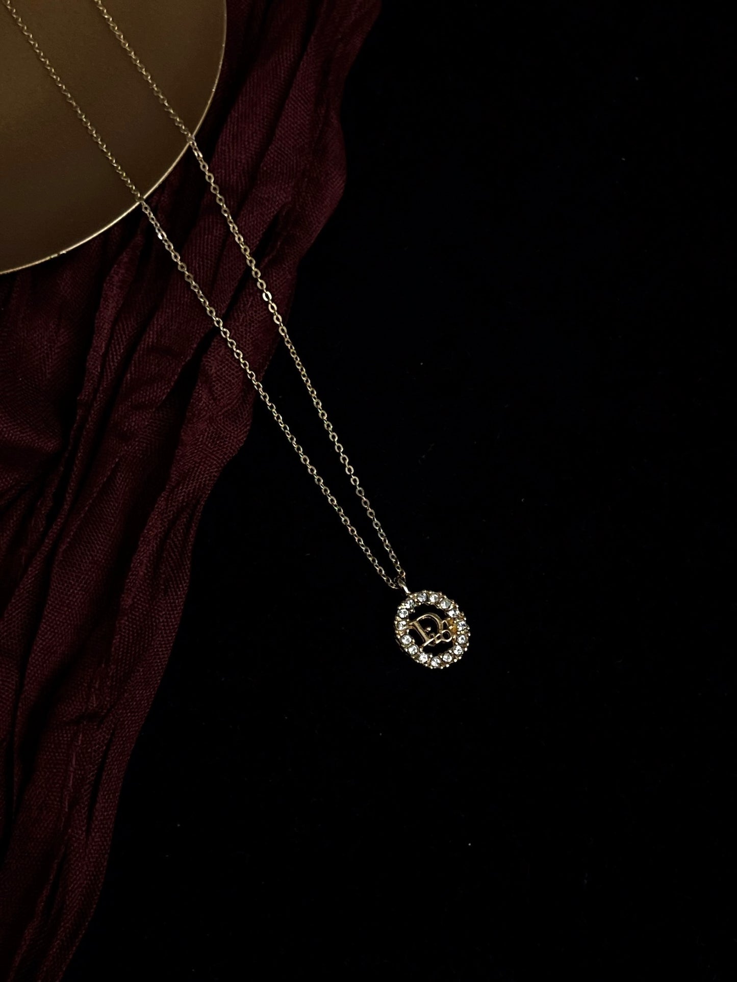 Vintage Dior Gold-Tone Vertical Crystal Logo Pendant Necklace