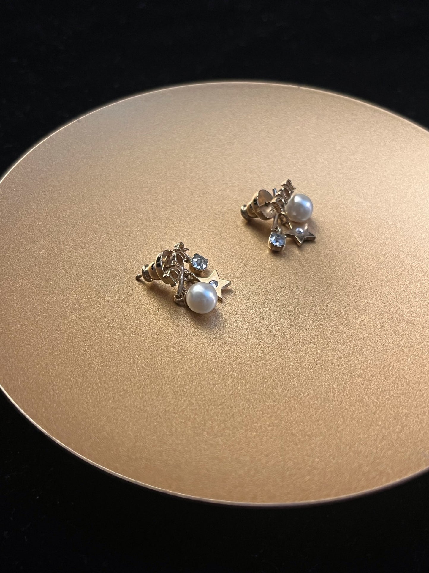 Vintage Dior “Revolution” Double Pearl Star Charm Earrings
