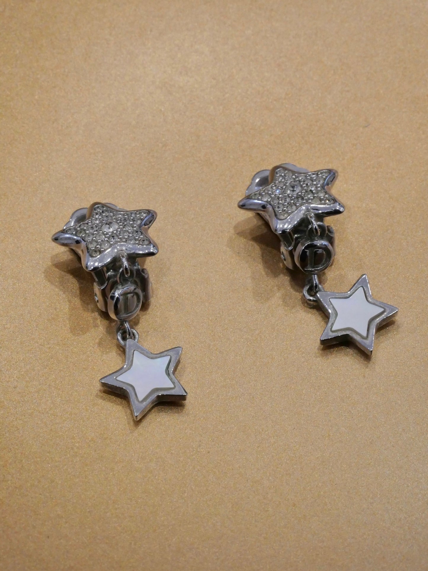 Vintage Dior Crystal Star Drop Ear Clip Earrings