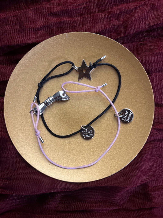 Dior Adjustable Cord Bracelet Set – Black Star & Pink Hand Charm