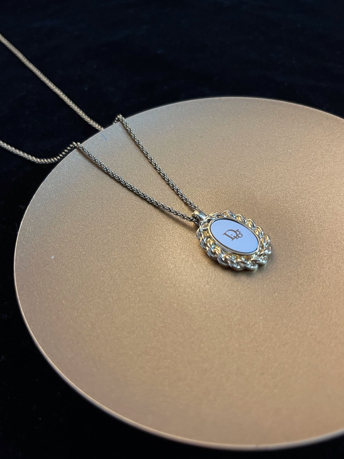 Vintage 1990s Dior Oval Logo Pendant Necklace