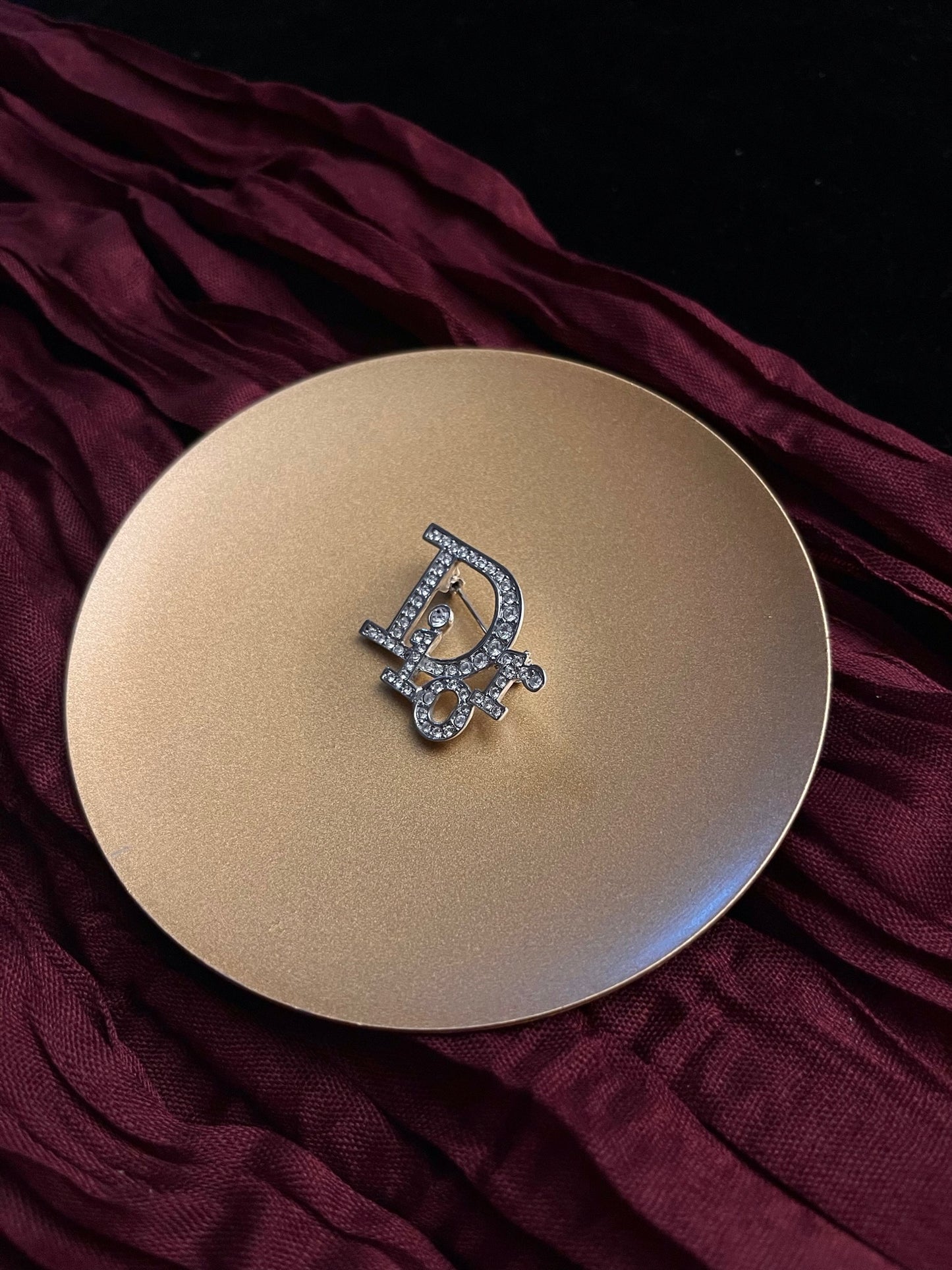 Vintage Dior Silver Crystal Logo Brooch