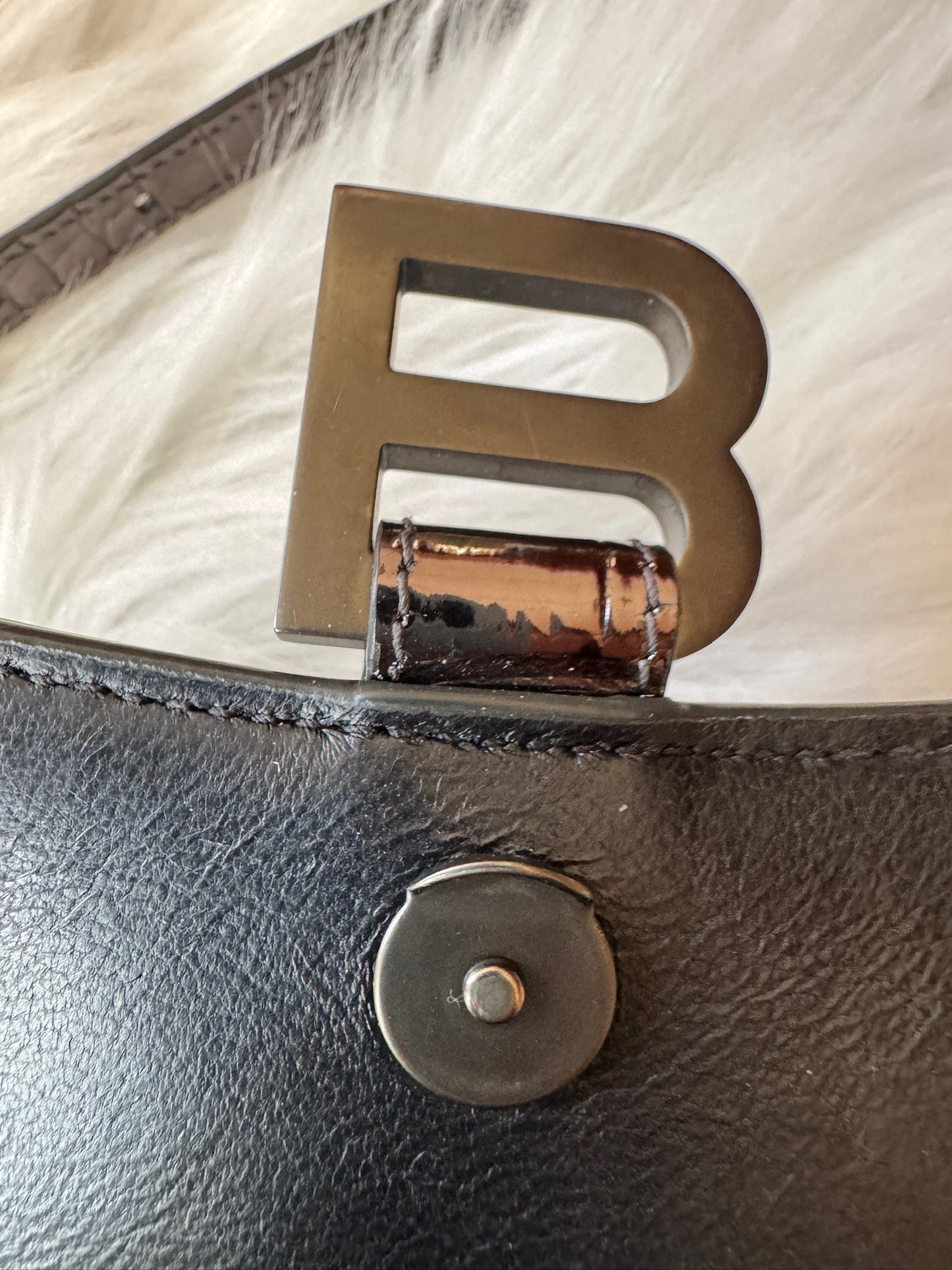 Balenciaga Hourglass XS Croc-Embossed Patent Leather Top Handle Bag