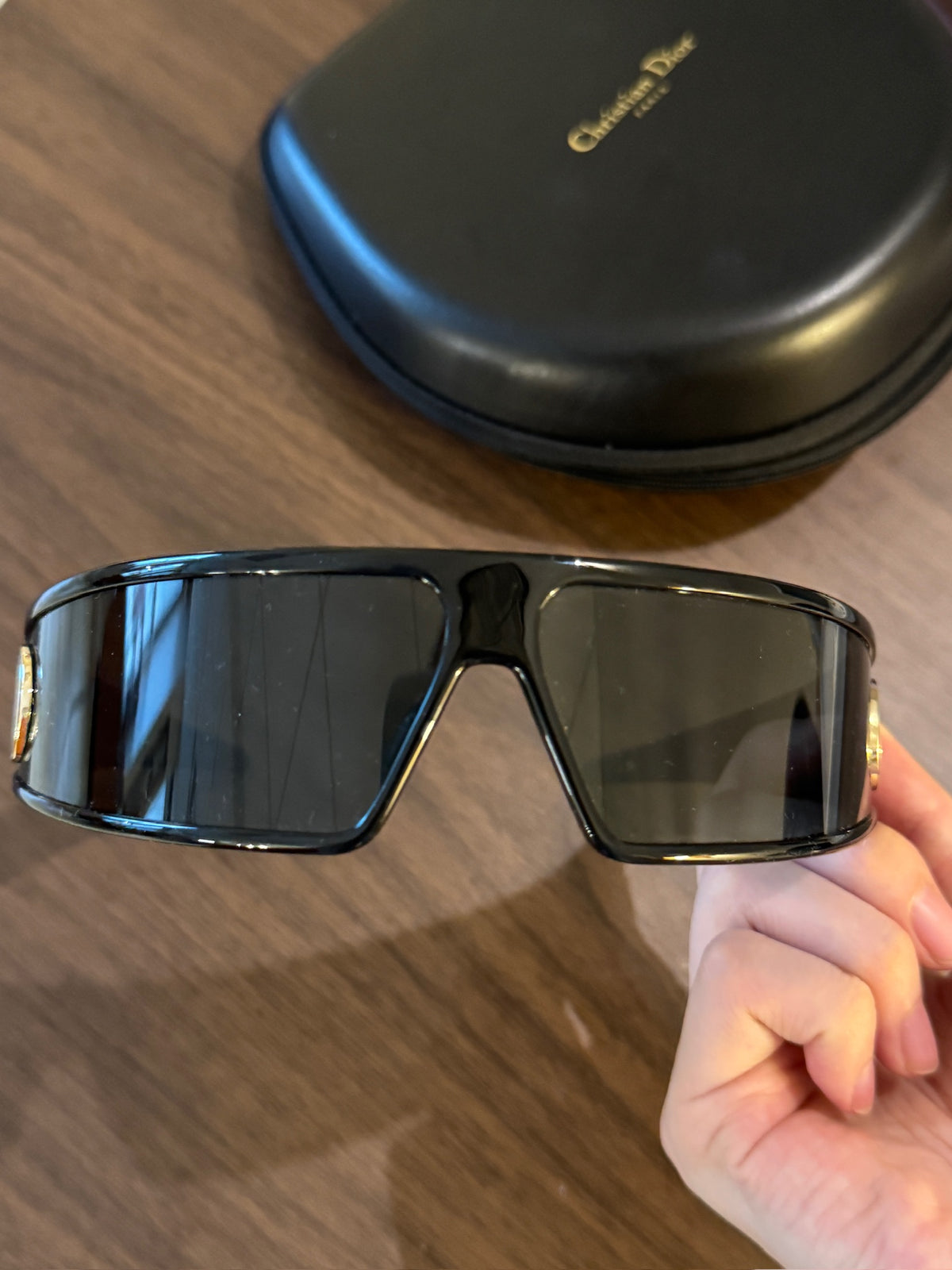 Dior Black and Gold Wide Sunglasses