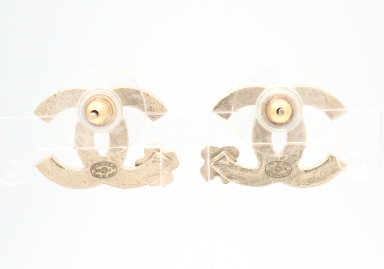 Chanel 2012 Black & Gold Clover CC Stud Earrings