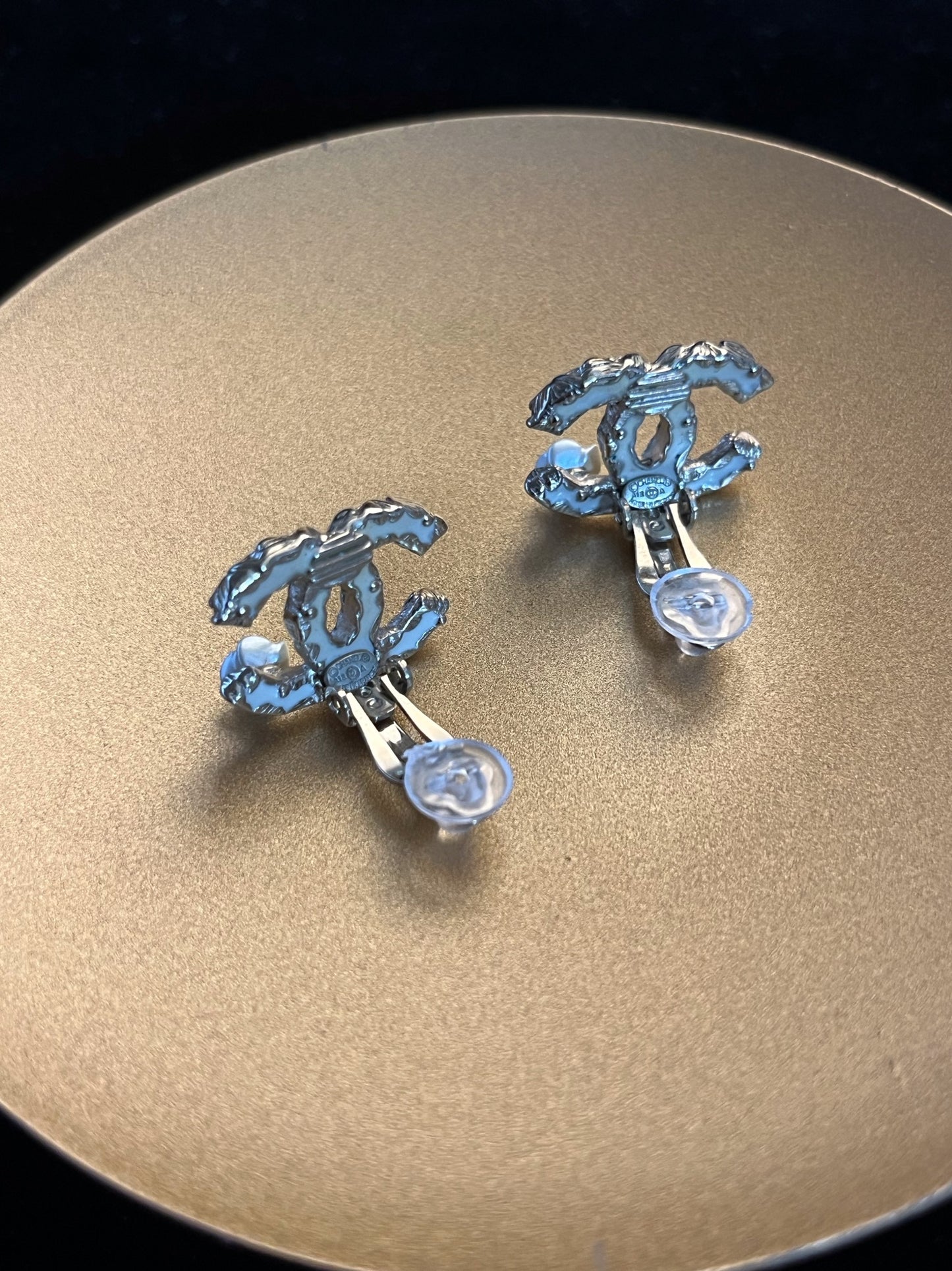 Chanel 2012 CC Camellia Ivory Enamel Clip-On Earrings