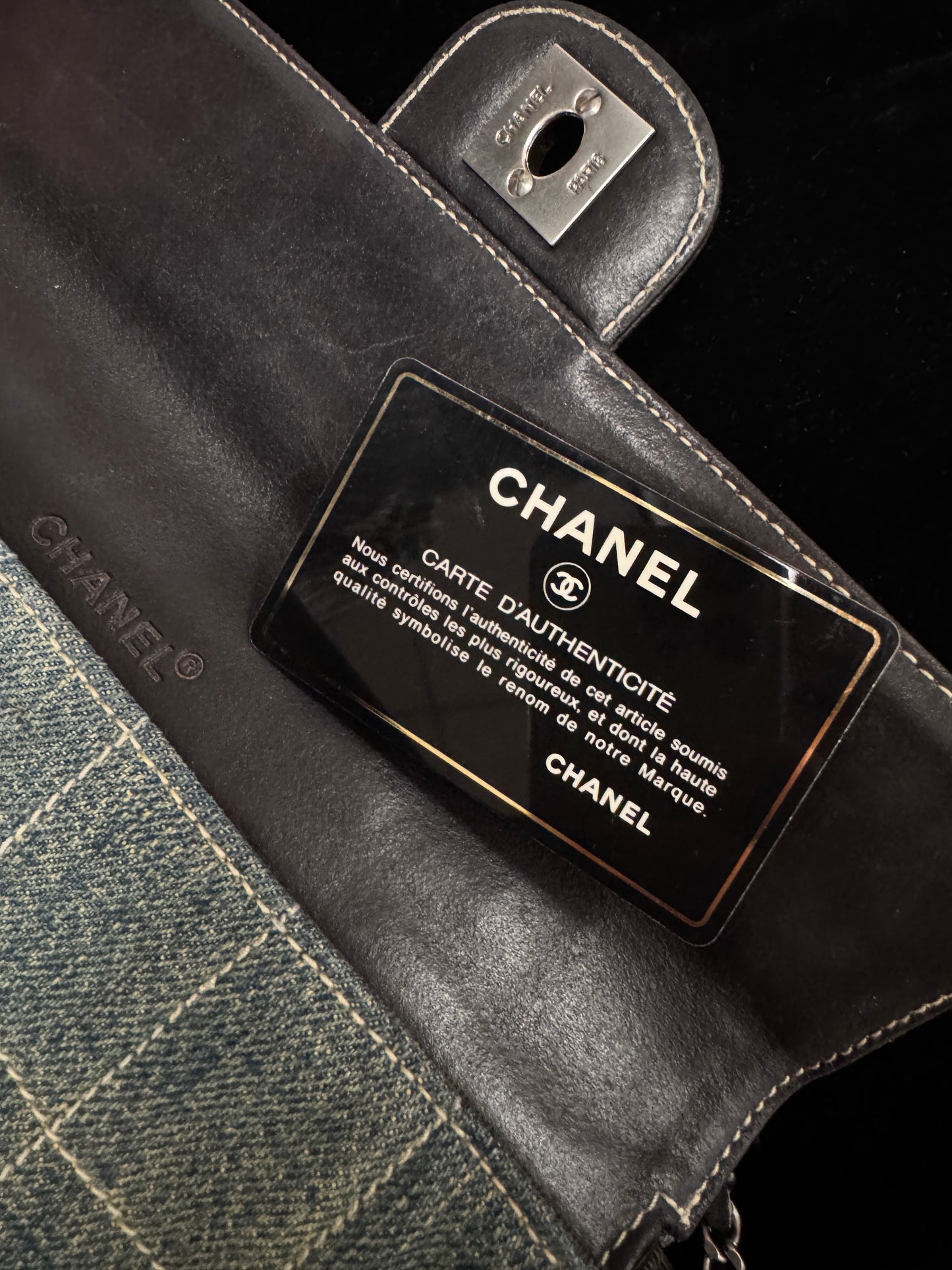 Chanel Vintage Blue Ice Cube Denim Flap Shoulder Bag with CC Turnlock (rare piece）