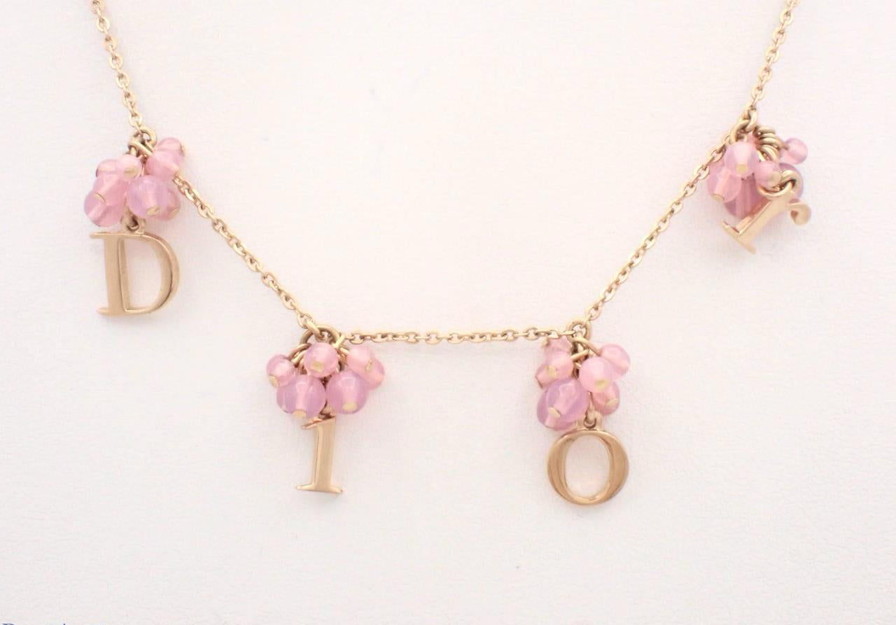 Vintage Dior Pink Crystal Charm Logo Necklace