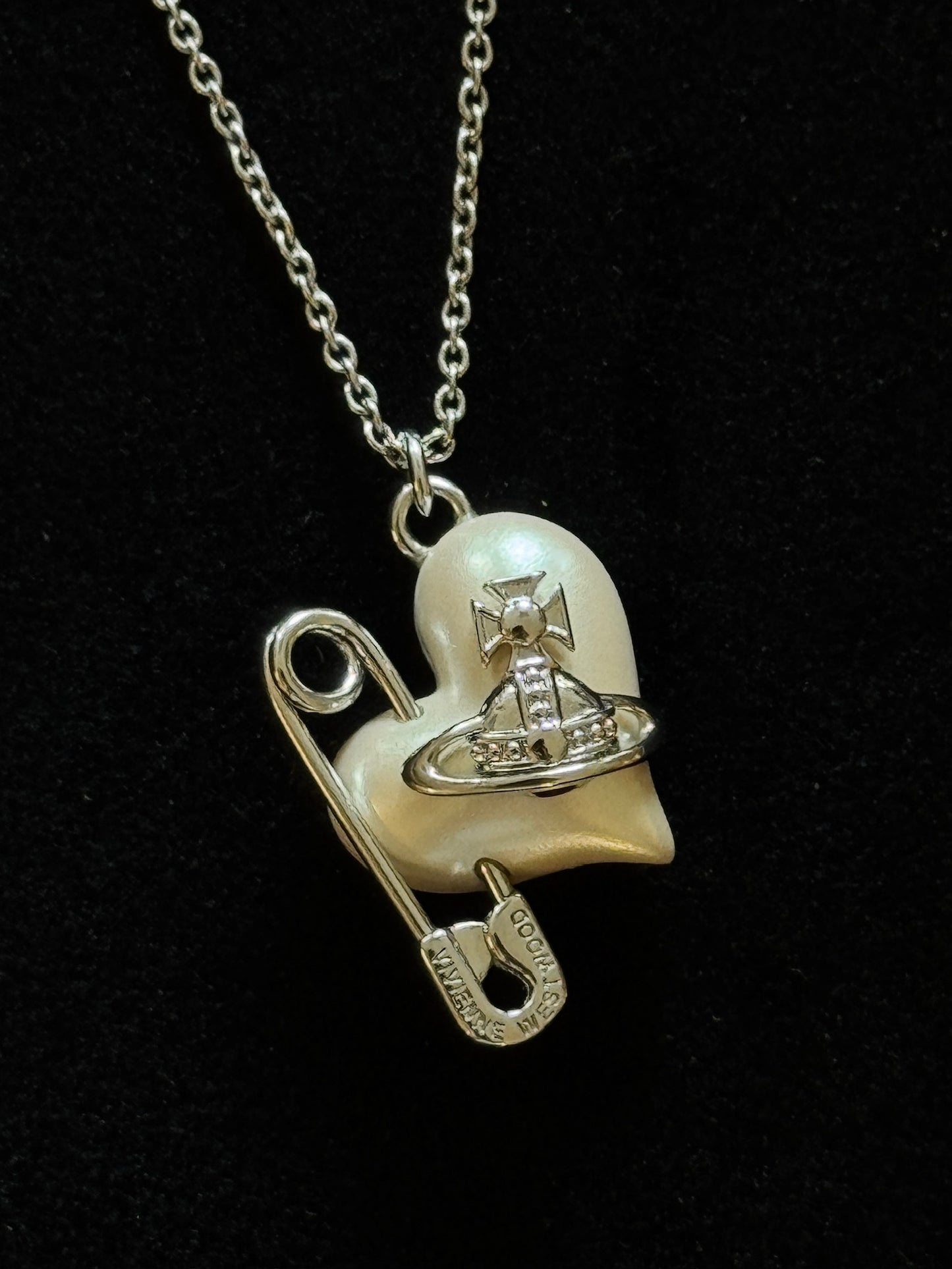 Vivienne Westwood Heart Safety Pin Orb Necklace