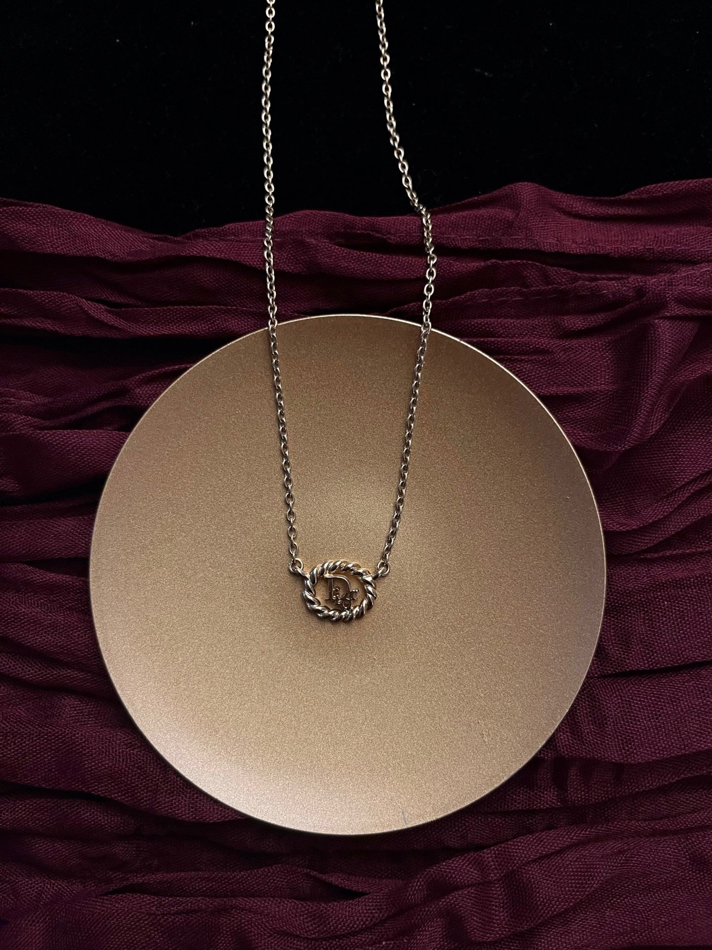 Vintage Dior Gold Rope-Frame Logo Pendant Necklace