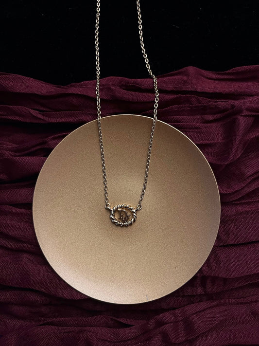 Vintage Dior Gold Rope-Frame Logo Pendant Necklace