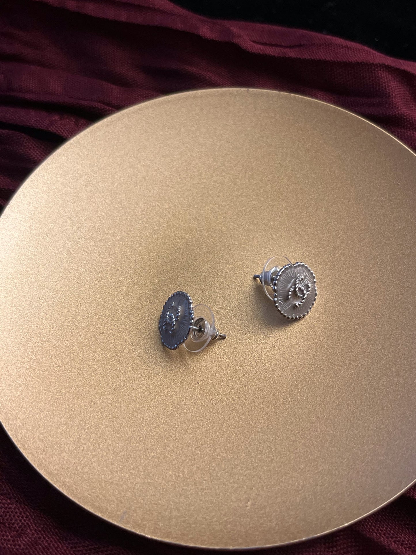 Chanel 2015 Vintage Silver CC Textured Stud Earrings