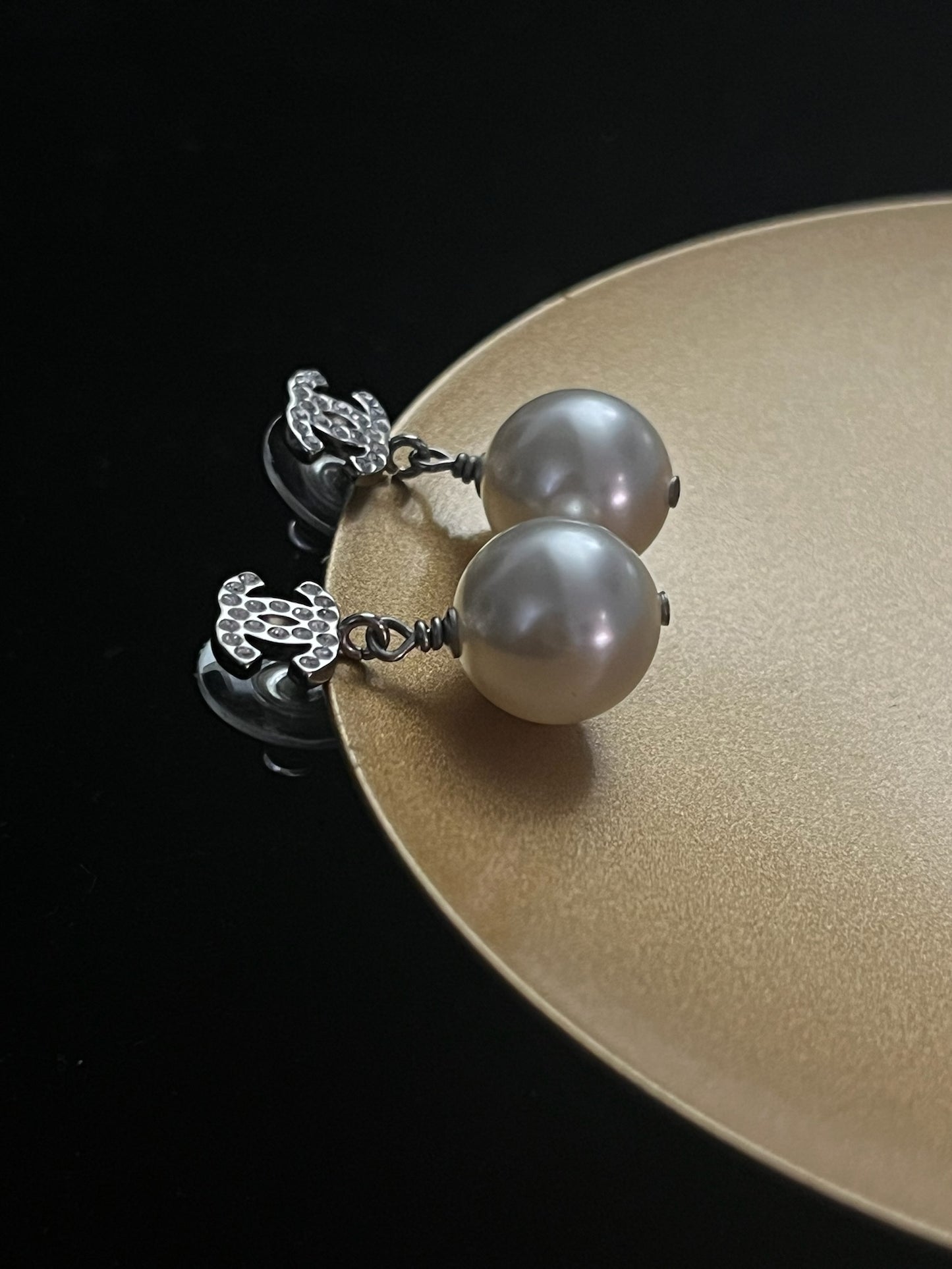 Vintage Chanel 2022 Crystal & Pearl CC Stud Earrings