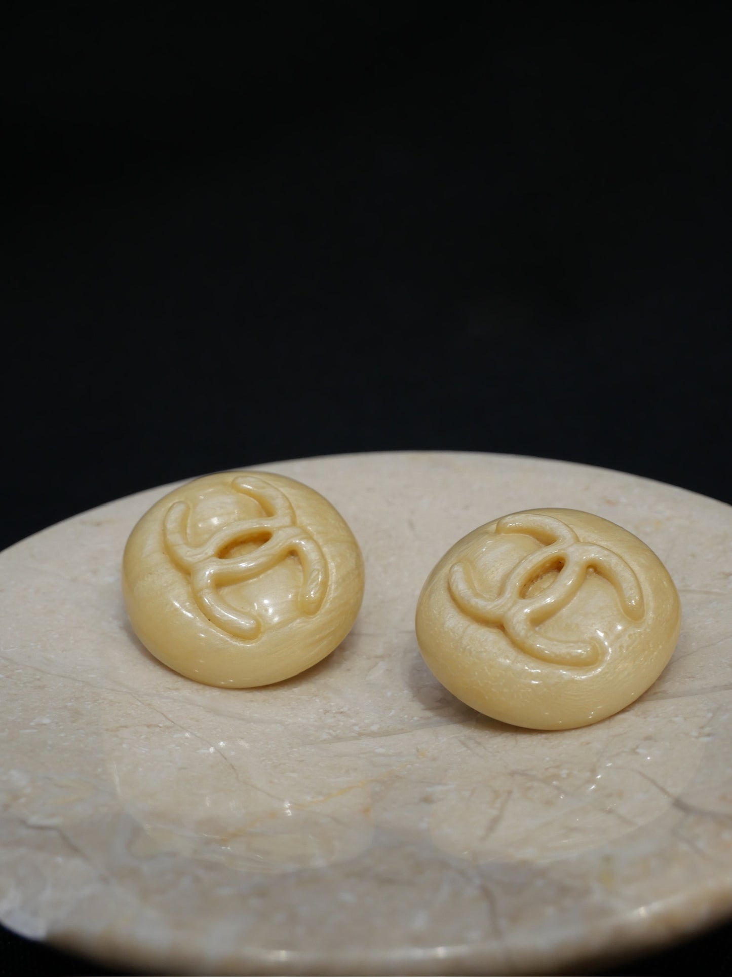 Vintage Chanel 2000s Ivory CC Button Ear Clips