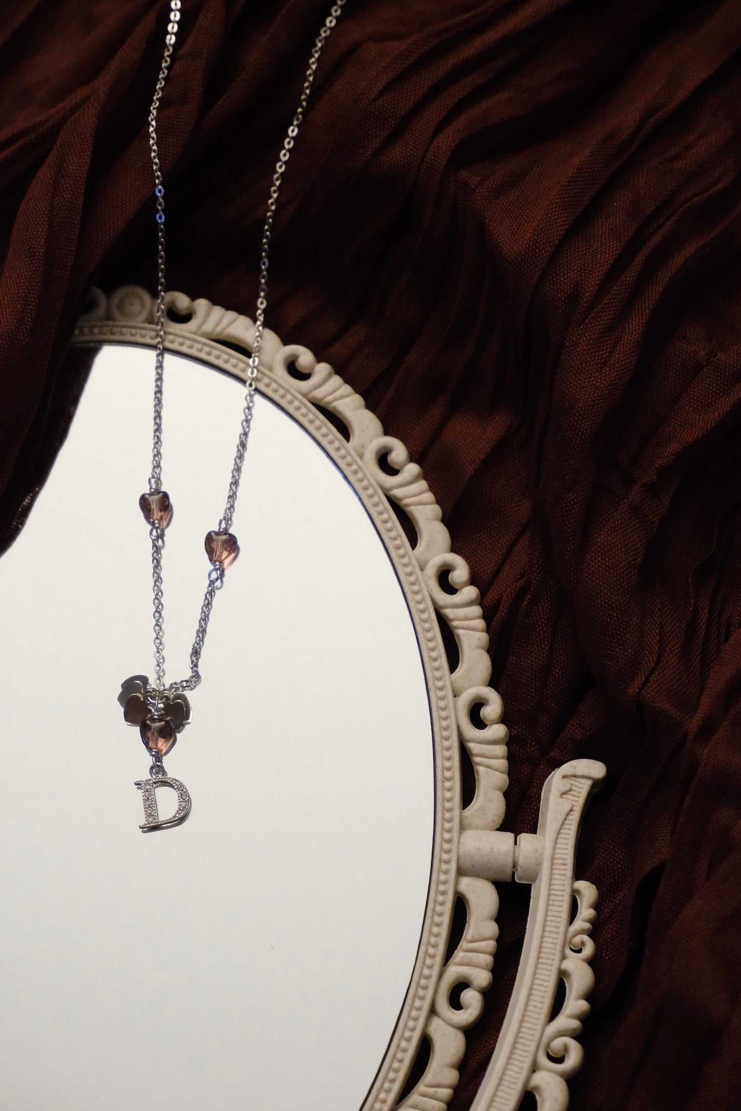 Dior Vintage Silver Heart & Rhinestone “D” Pendant Necklace