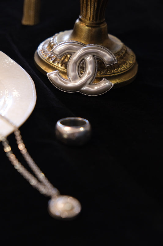 Chanel 25C Pearl Enamel CC Logo Brooch