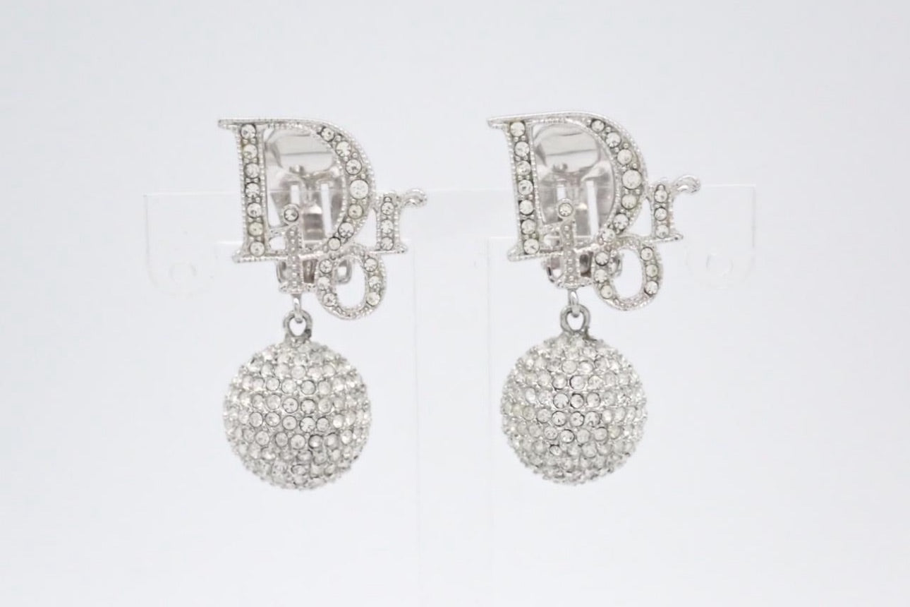 Dior Crystal Logo & Pavé Orb Drop Earrings