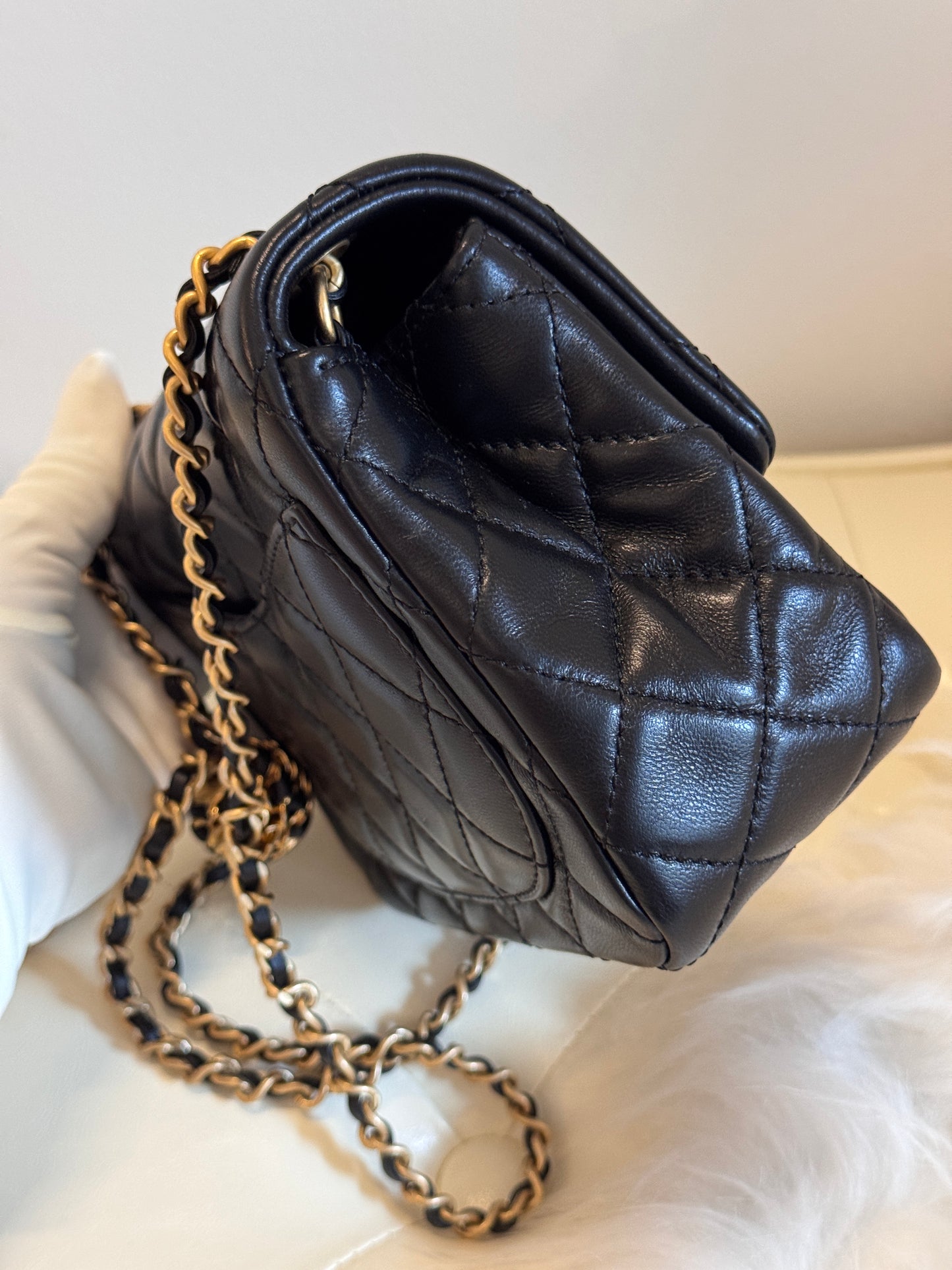 Chanel Black Lambskin Gold Chain Mini Flap