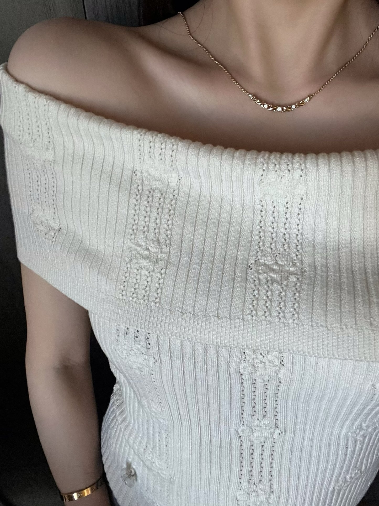 Vintage Dior Smiling Chain Crystal Necklace (Gold Tone)