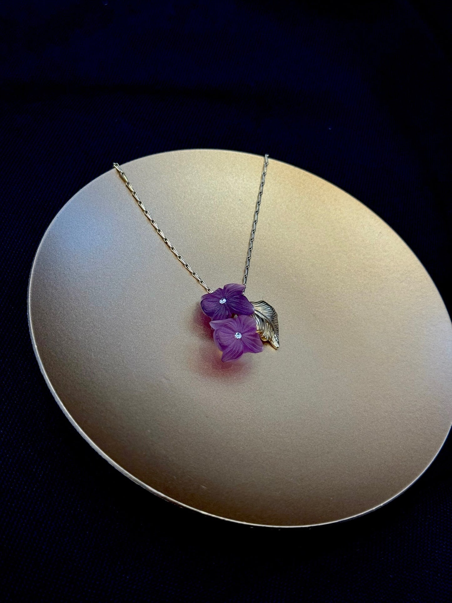 Vintage Dior Purple Flower & Gold Leaf Necklace