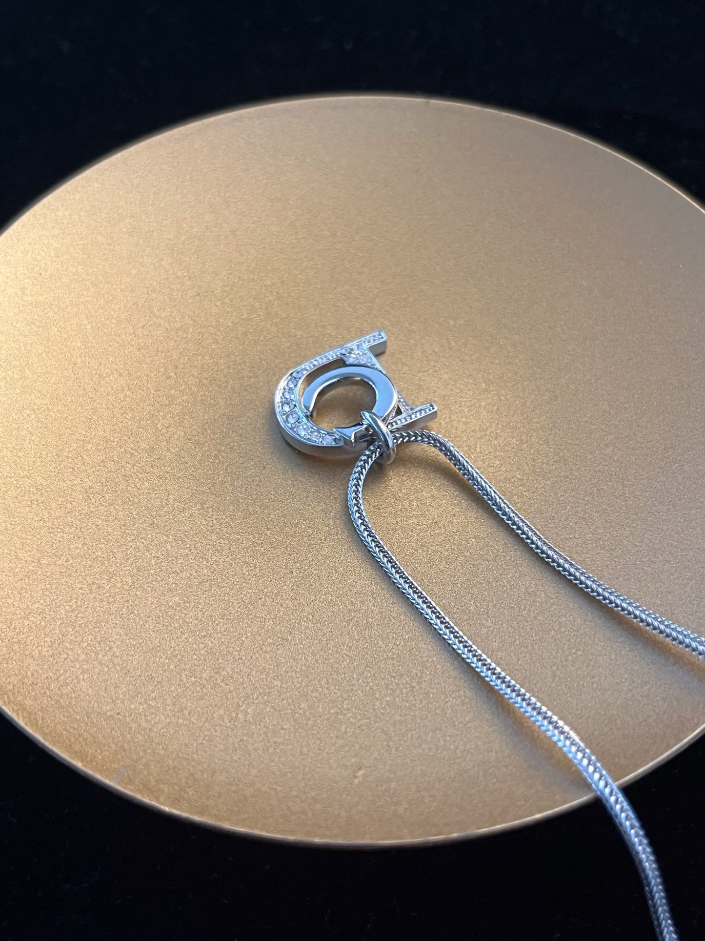 Vintage Dior Crystal Logo Pendant Necklace – Silver Tone
