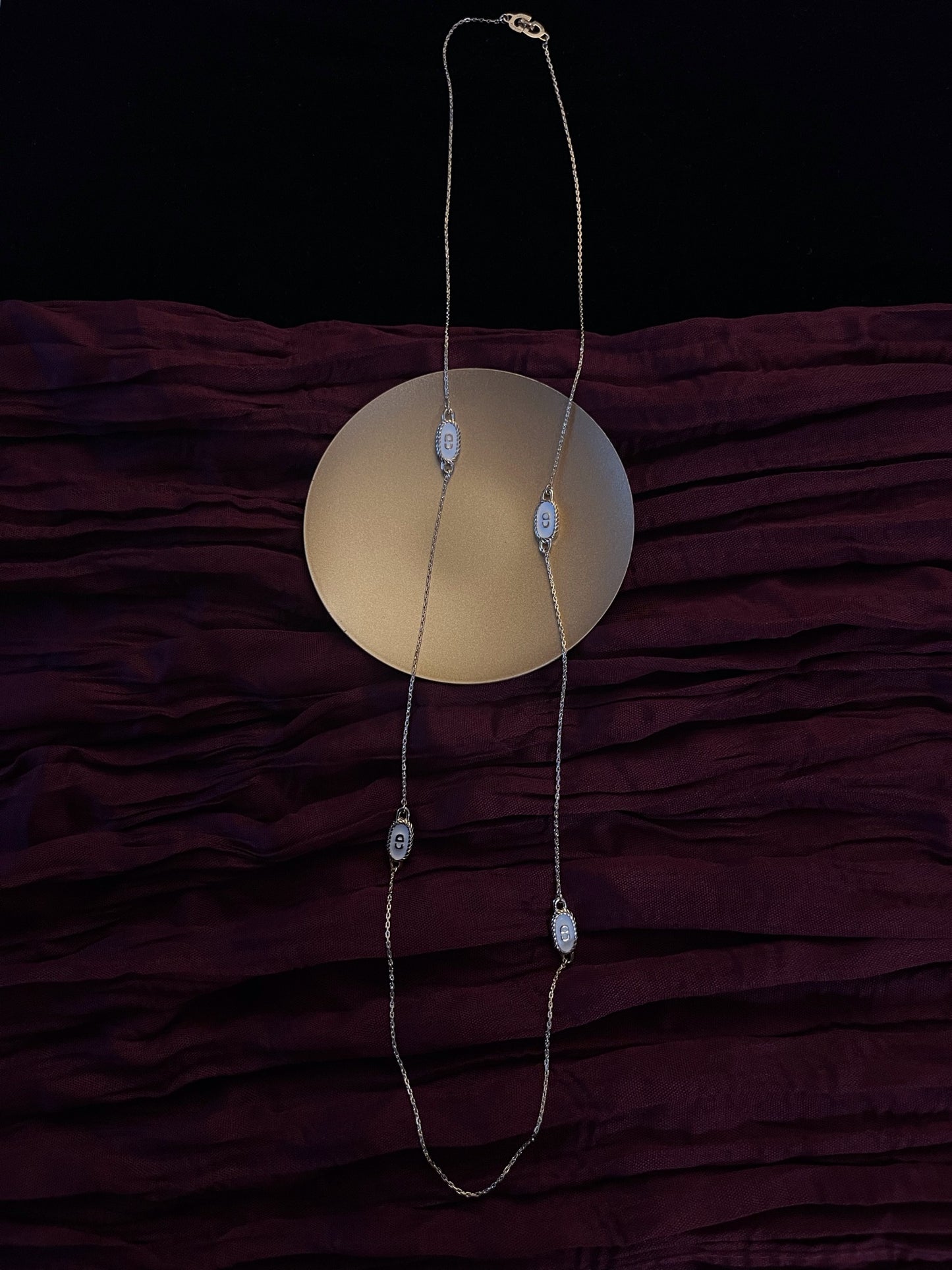 Vintage Dior c.1990 Platinum-Tone Enamel CD Rope Chain Necklace