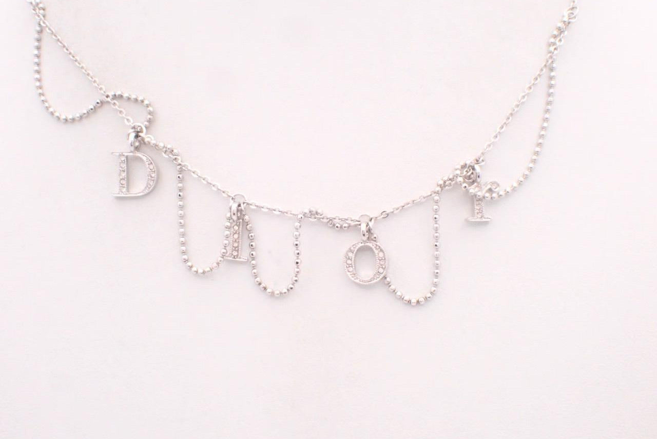 Dior Vintage Silver-Tone Crystal Letter Charm Choker