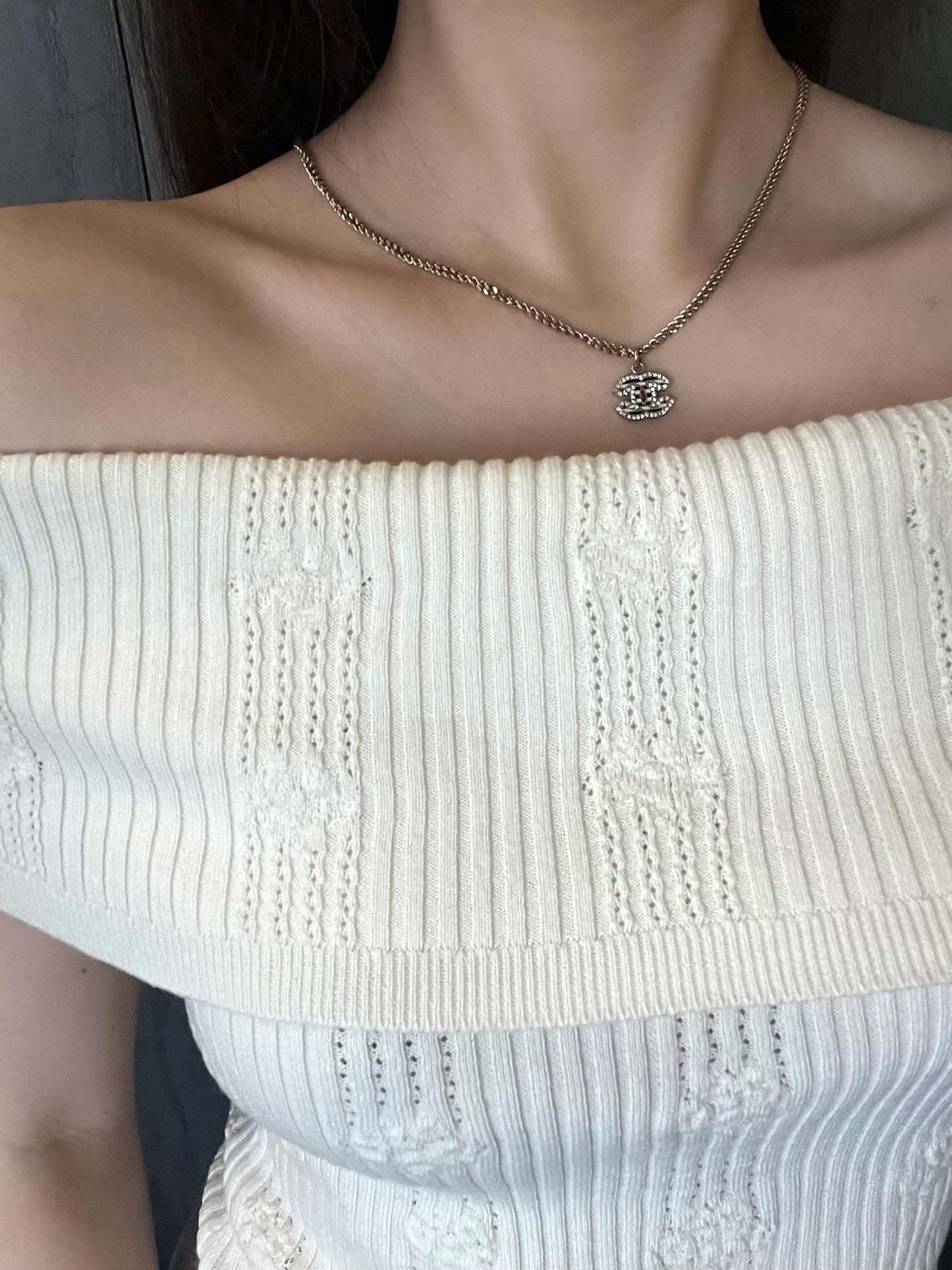 Chanel 2008 Black & White Crystal-Edged CC Necklace