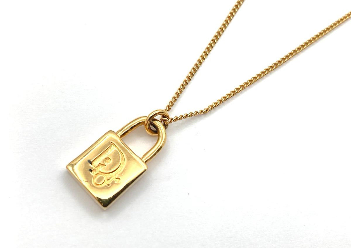 Vintage Dior Gold Padlock Pendant Necklace