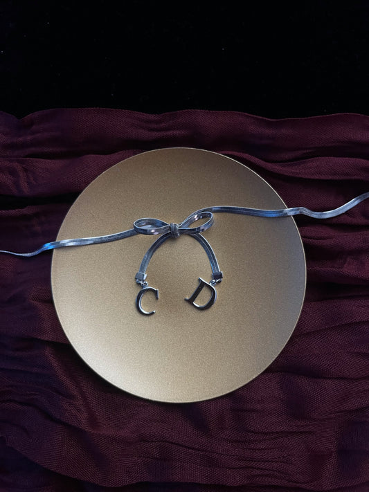 Dior Vintage Y2K Titanium-Silver Bow Snake Chain necklace