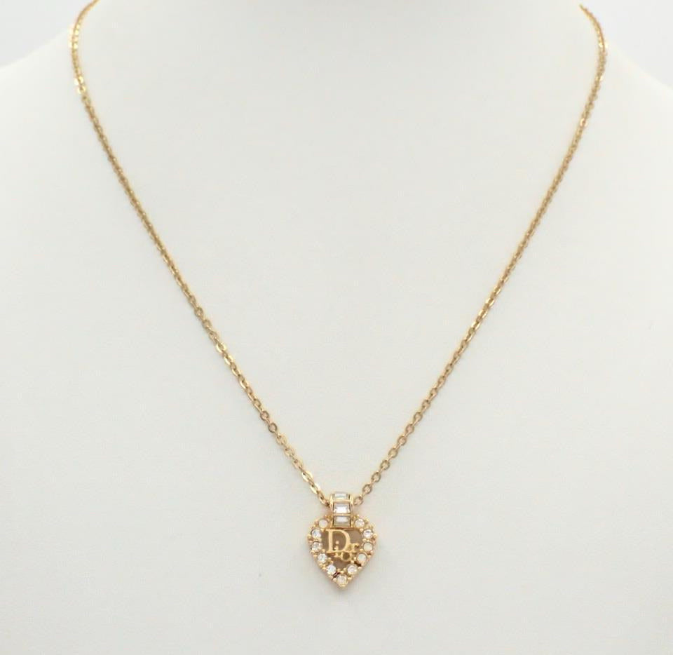 Vintage Dior Gold Wheel Heart Crystal Necklace