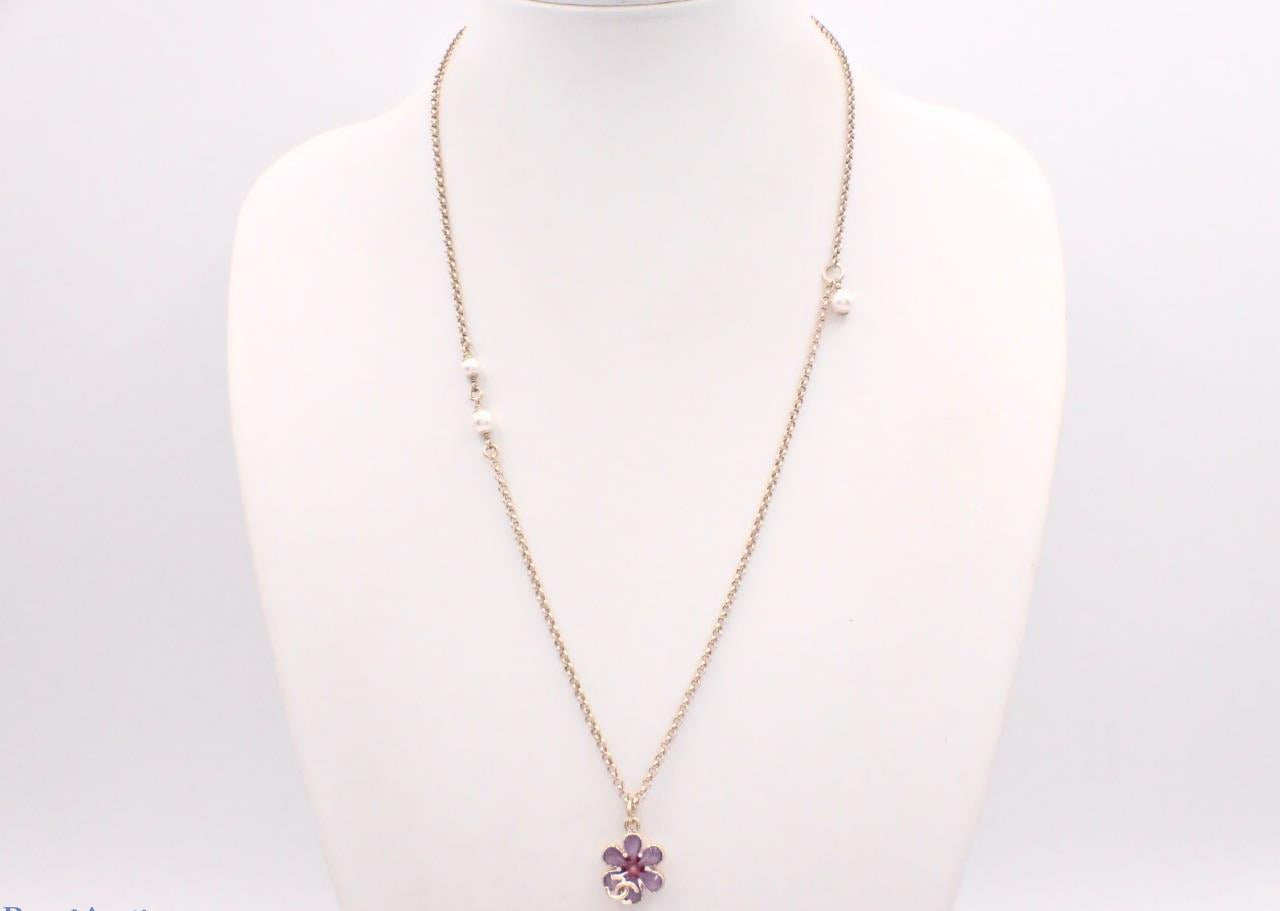 Chanel 2020 Vintage Pearl & Violet Adjustable Sweater Necklace