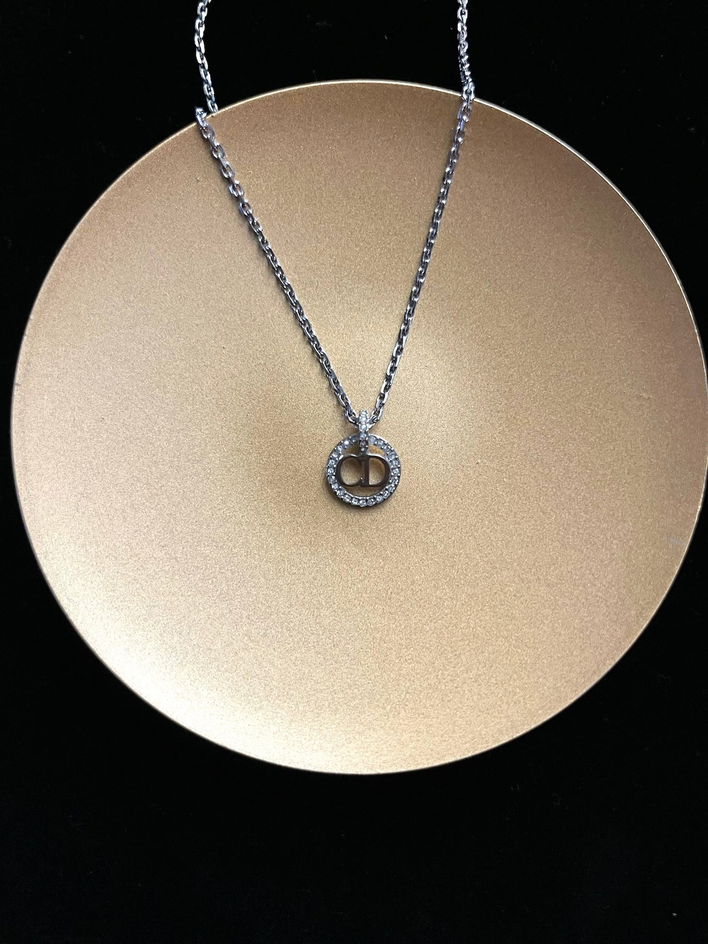 Dior Vintage Silver-Tone CD Crystal Circle Necklace