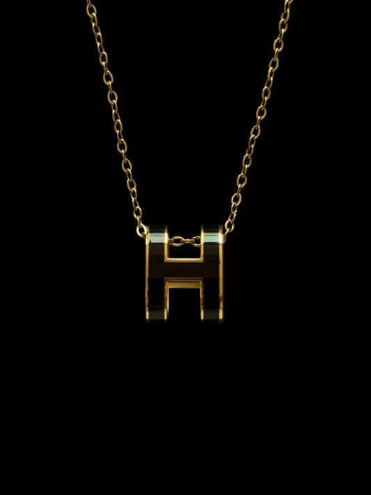 Hermes Pop H Black and Gold Pendant Necklace