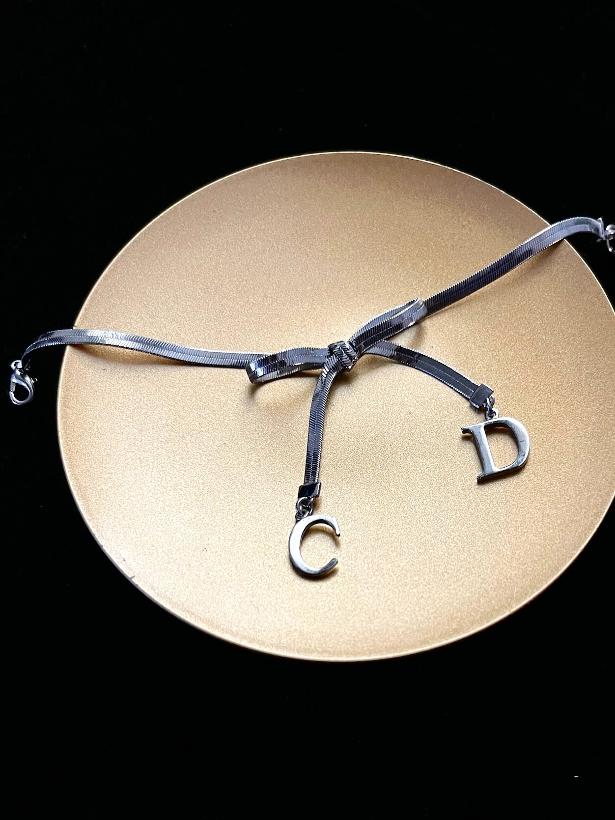 Dior Vintage Titanium-Silver Bow Snake Chain Bracelet