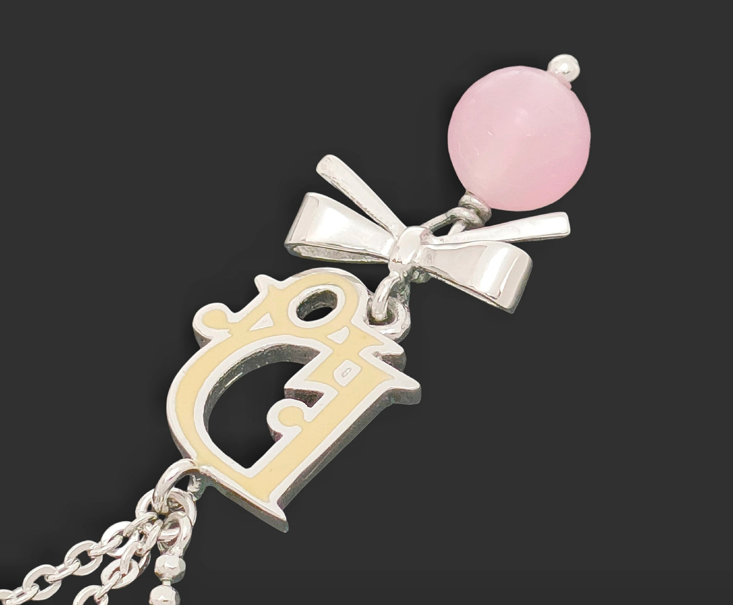 Dior Vintage Crystal CD Bow Pearl Drop Necklace