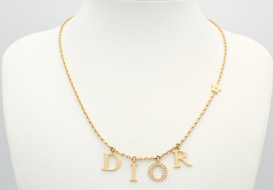 Dior Gold Crystal Logo Letter Necklace