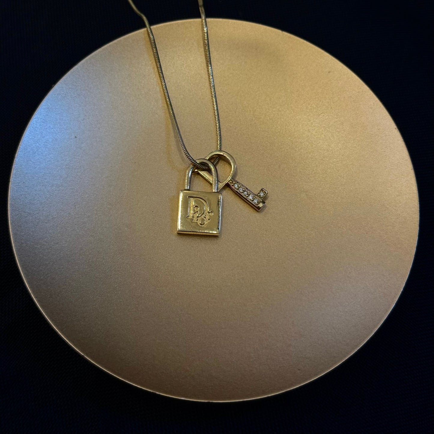 Vintage Dior Full Rhinestone Lock CD Necklace