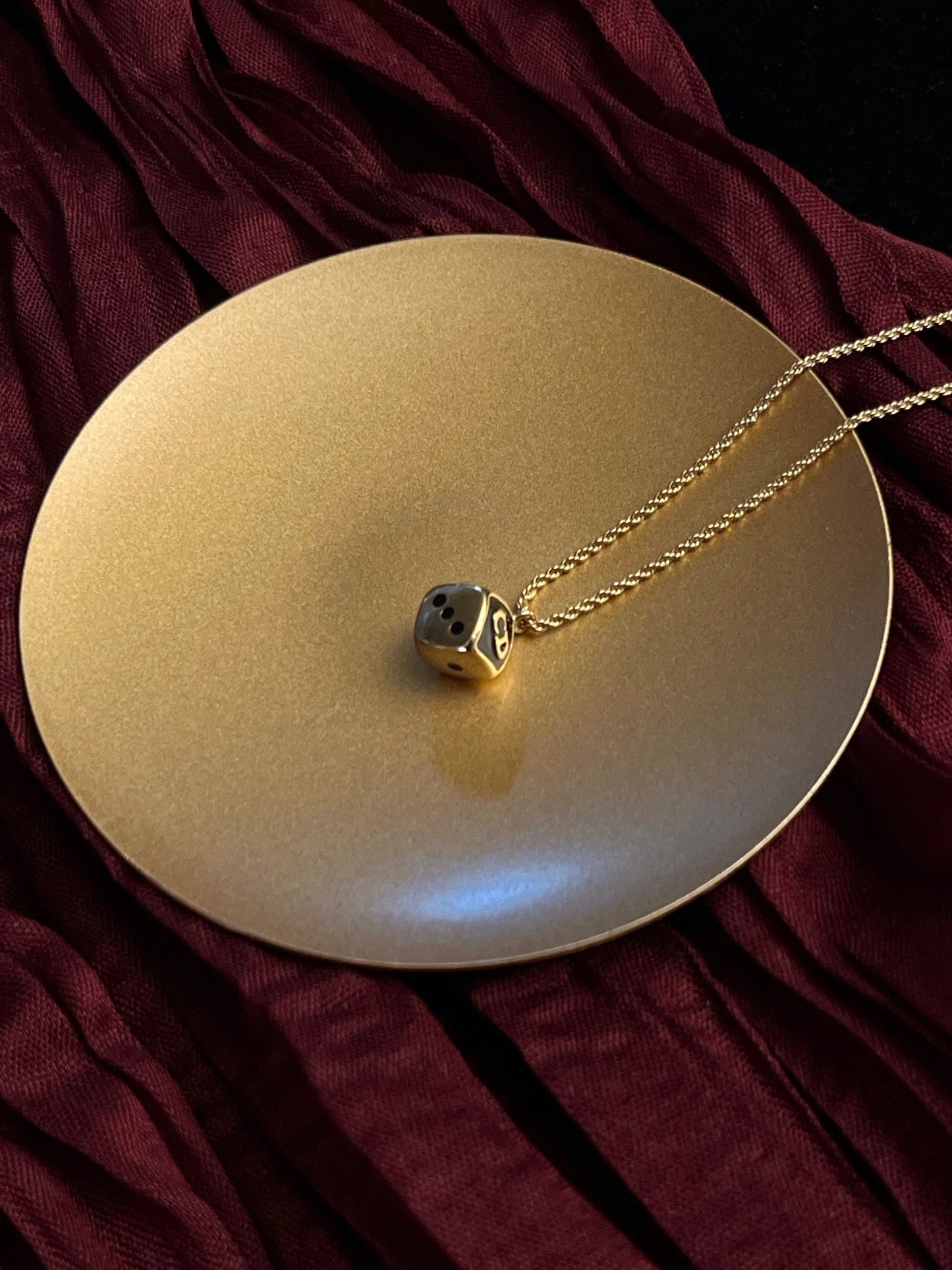 Vintage Dior Black & Gold Dice Pendant Necklace