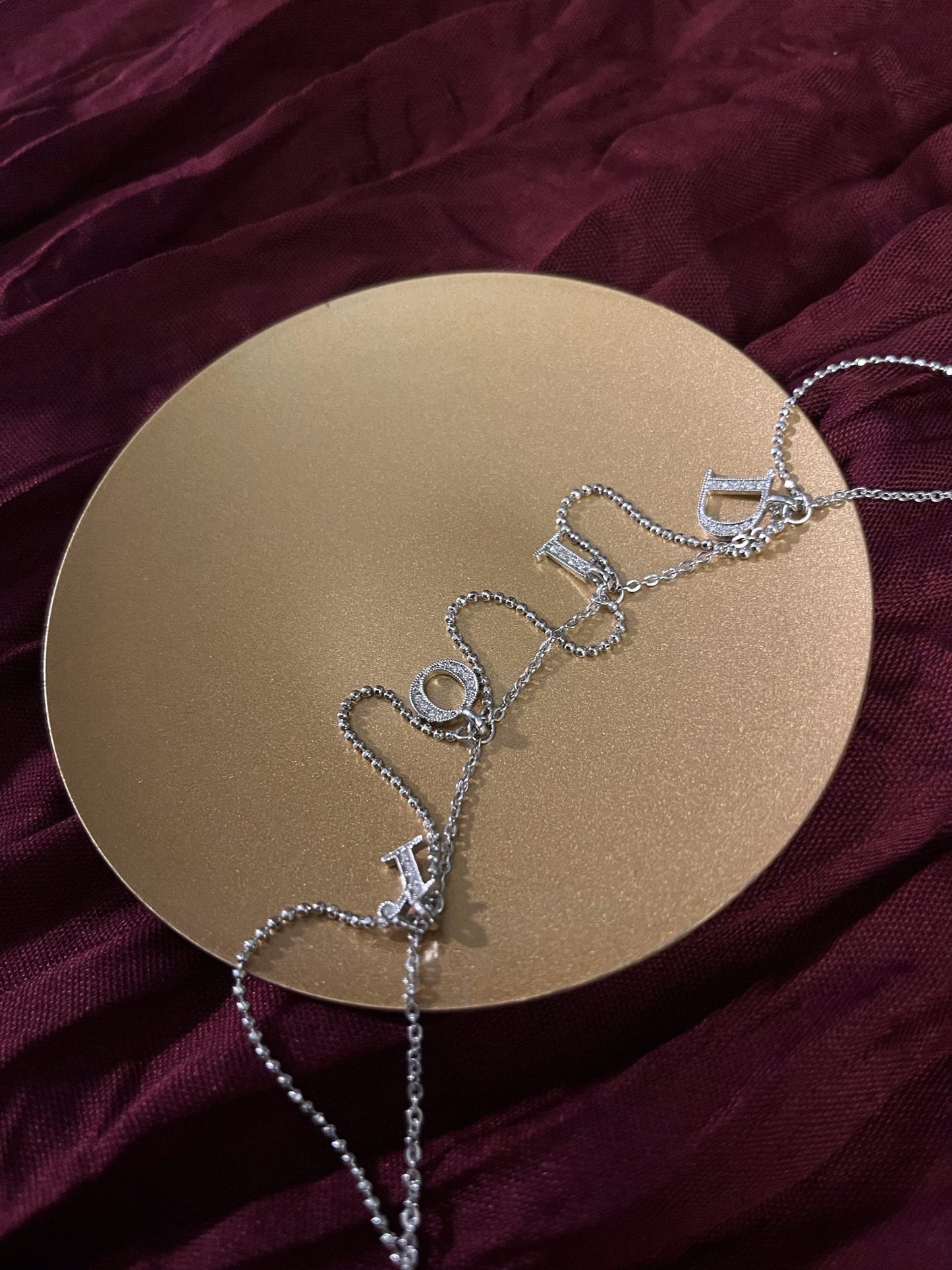 Dior Vintage Silver-Tone Crystal Letter Charm Choker