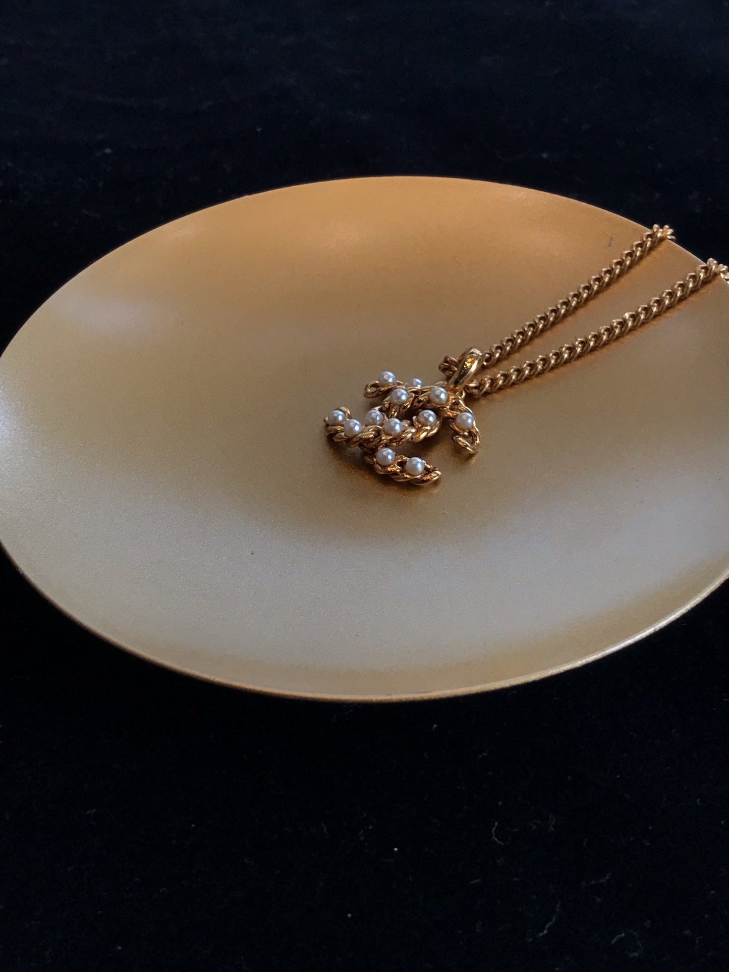 Chanel Vintage Pearl CC Pendant Necklace (plated gold)