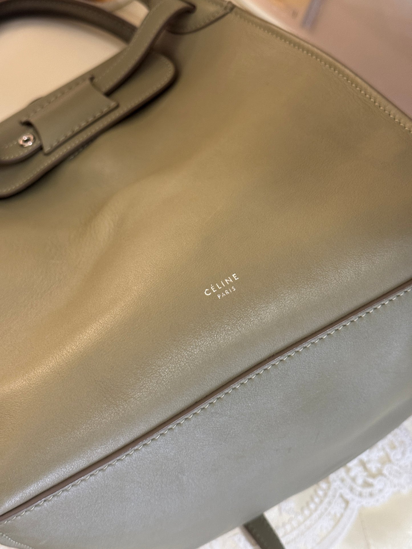 Celine Sage Green Big Bag Bucket Leather Tote